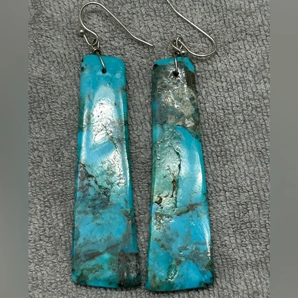 Santo Domingo Turquoise Slab Earrings Native American - Picture 2 of 2